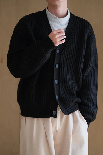 Cardigan Men Chic Warm Simple Advanced Knitting Sweaters Japanese Style Handsome All-match V-neck Single Breasted Daily Unisex